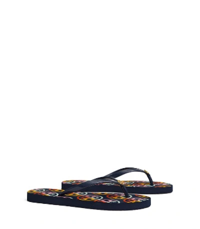 Tory Burch Printed Thin Flip Flops In Tory Navy / Multi Color