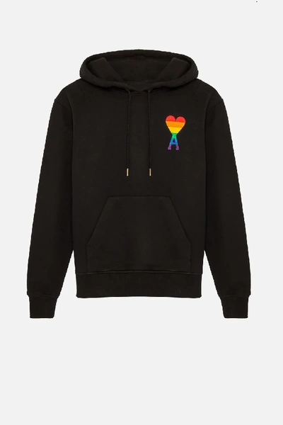 Ami Alexandre Mattiussi Ami De Coeur Rainbow Hoodie In Black