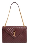 Saint Laurent Monogram Ysl V-flap Large Tri-quilt Envelope Chain Shoulder Bag - Golden Hardware In Rouge Legion