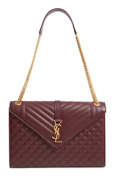 Saint Laurent Monogram Ysl V-flap Large Tri-quilt Envelope Chain Shoulder Bag - Golden Hardware In Rouge Legion