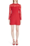 VALENTINO LACE TRIM LONG SLEEVE WOOL & SILK MINIDRESS,SB3VA1H01CF