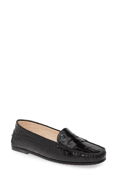 Tod's New City Gommini Croc Embossed Driving Moccasin In Black Croco