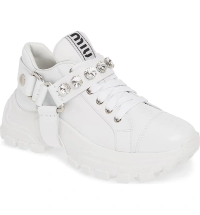 Miu Miu Crystal Harness Platform Sneaker In Bianco | ModeSens Miu Miu Crystal Harness Platform Sneaker In Bianco | ModeSens