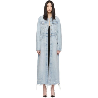 Alexander Wang Blue Denim Fitted Trench Jacket In Light Blue
