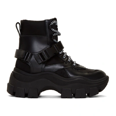 Prada Block Leather And Nylon Ankle Boots With Chunky Sole In Black