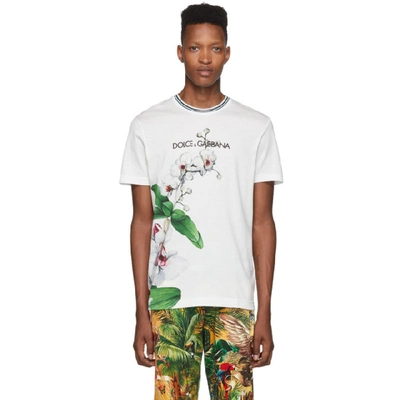 Dolce & Gabbana Dolce And Gabbana White Orchid Print T-shirt In Multicolored