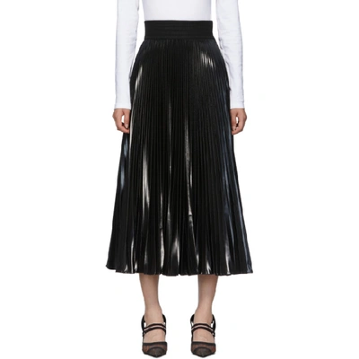 Fendi High-shine Pleated Midi Skirt In Black