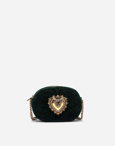 Dolce & Gabbana Devotion Camera Bag In Quilted Smooth Velvet In Green