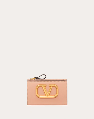 Valentino Garavani Vlogo Signature Calfskin Cardholder In Rose Cannelle