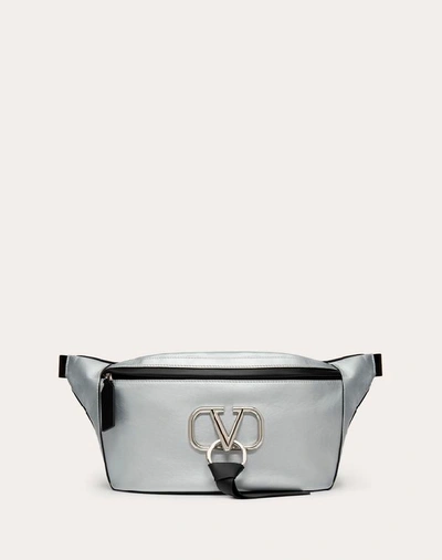 Valentino Garavani Uomo Kangaroo Leather Vring Belt Bag In Silver