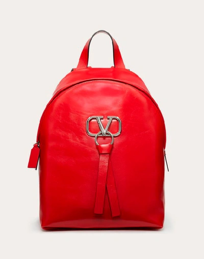 Valentino Garavani Uomo Vring Smooth Calfskin Backpack In Pure Red
