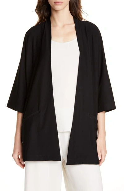 Eileen Fisher Petite Washed Crepe Kimono Jacket In Black