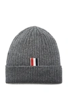 Thom Browne Striped Ribbed Cashmere Beanie In Grey