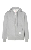 Thom Browne Stripe-detail Cotton Jersey Hoodie In Grey
