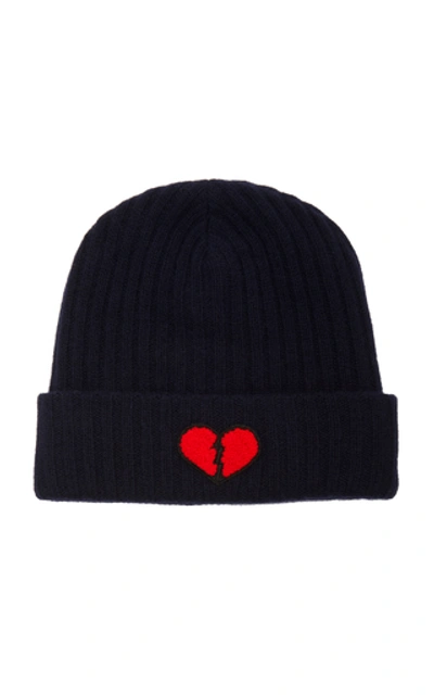 The Elder Statesman Summer Embroidered Ribbed Cashmere Beanie In Navy