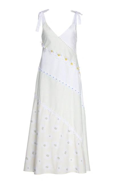 Solid & Striped Floral-appliquéd Cotton-poplin Midi Dress