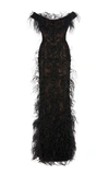 MARCHESA OSTRICH FEATHER-EMBELLISHED ORGANZA GOWN,762448