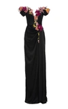Marchesa Floral-embroidered Organza Gown In Black
