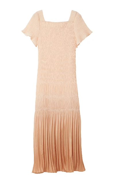 Rodebjer Soleil Plissé Satin-effect Dress In Yellow