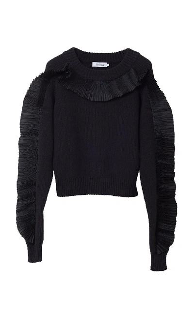 Rodebjer Phoenix Ruffled Cotton-blend Sweater In Black