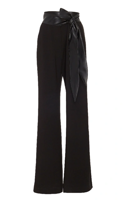 Nanushka Cecilia Belted Satin-trimmed Crepe Wide-leg Pants In Black