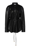 Nanushka Vegan-leather Belted Oversize Shirt In Black