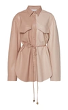 Nanushka Eddy Belted Two-tone Vegan Leather Shirt In Pink