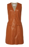 Nanushka Menphi Vegan Leather Button-front Dress In Orange
