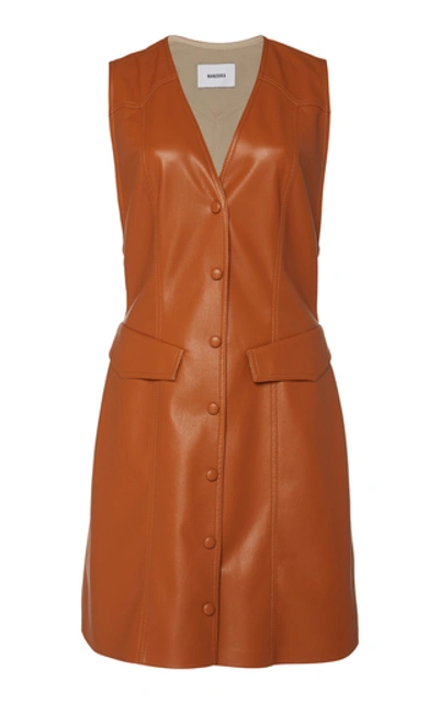 Nanushka Menphi Vegan Leather Button-front Dress In Orange