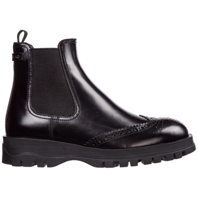 Prada Women's Leather Ankle Boots Booties Brogue In Black