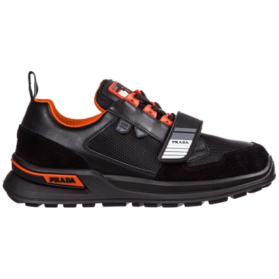 Prada Mechano Trainers In Black Leather And Fabric