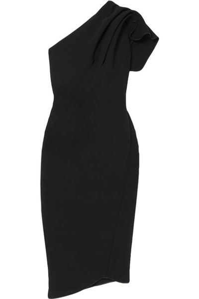 Maticevski Dahlia One-shoulder Ruffled Cady Dress In Black