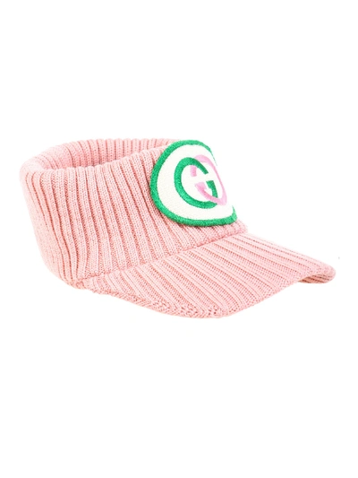 Gucci Wool Visor With Interlocking G Patch In Rosa