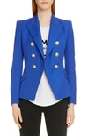 Balmain Double Breasted Grain De Poudre Wool Jacket In Blue