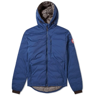 Canada Goose Lodge Packable Windproof 750 Fill Power Down Hooded Jacket In Blue