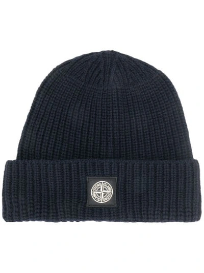 Stone Island Ribbed Knit Beanie - 蓝色 In Blue