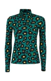 La Doublej X Mantero Flower Leopard Turtleneck Top In Green