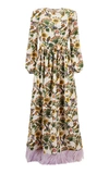 LA DOUBLEJ PEMBERLY FEATHER-EMBELLISHED SATIN MAXI DRESS,763297