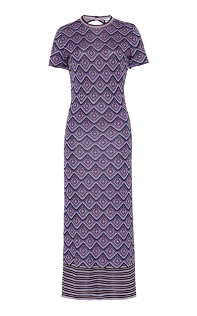 Paco Rabanne Metallic Intarsia Knitted Midi Dress In Purple