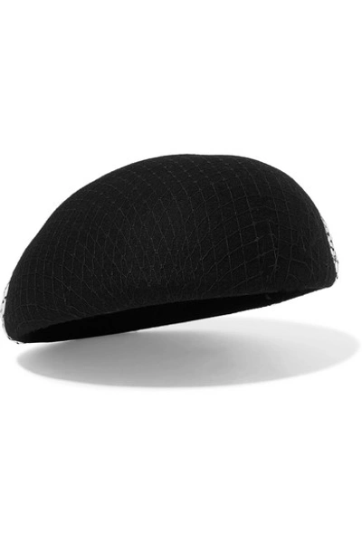 Eugenia Kim Coco Wool-felt And Mesh Beret In Black