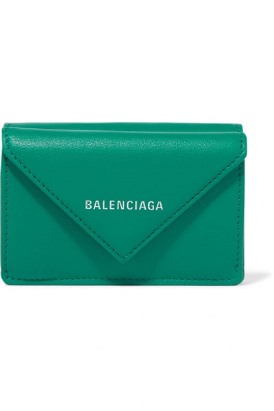 Balenciaga Papier Mini Printed Textured-leather Wallet In Green