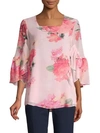 CALVIN KLEIN COLLECTION FLORAL BELL-SLEEVE TOP,0400011205565