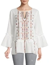 LAUNDRY BY SHELLI SEGAL EMBROIDERED BOHO COTTON TOP,0400010776740