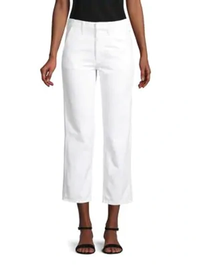 Mother Cotton & Linen Blend Cropped Pants In White