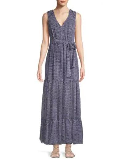 Avec Les Filles Printed Maxi Dress In Navy