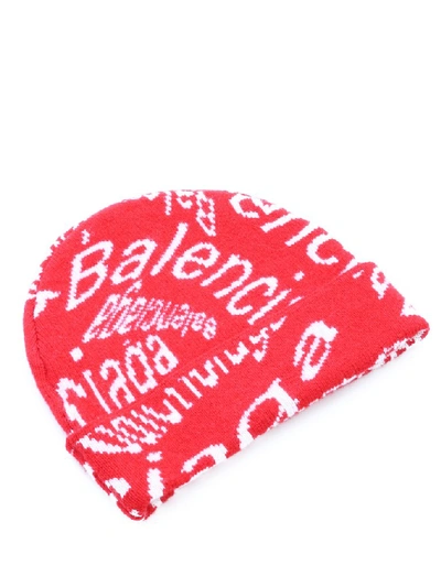 Balenciaga Beanie Knit Wool Hat In Red