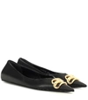 Balenciaga Square Knife Logo-embellished Leather Point-toe Flats In Black