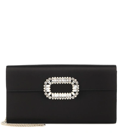 Roger Vivier Evening Envelope Satin Clutch In Black