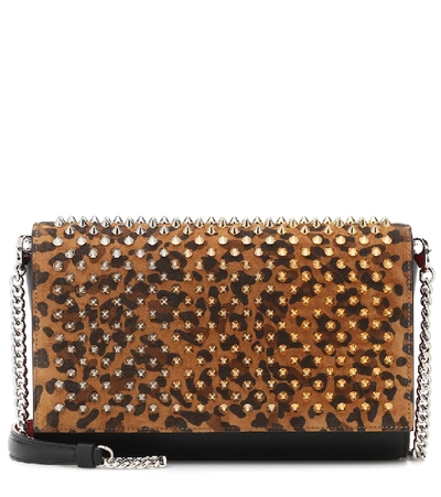 Christian Louboutin Paloma Spiked Leopard-print Suede And Leather Clutch In Caramel Black