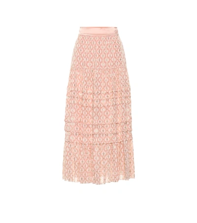 Temperley London Suki Tiered Metallic Fil Coupé Chiffon Midi Skirt In Pink